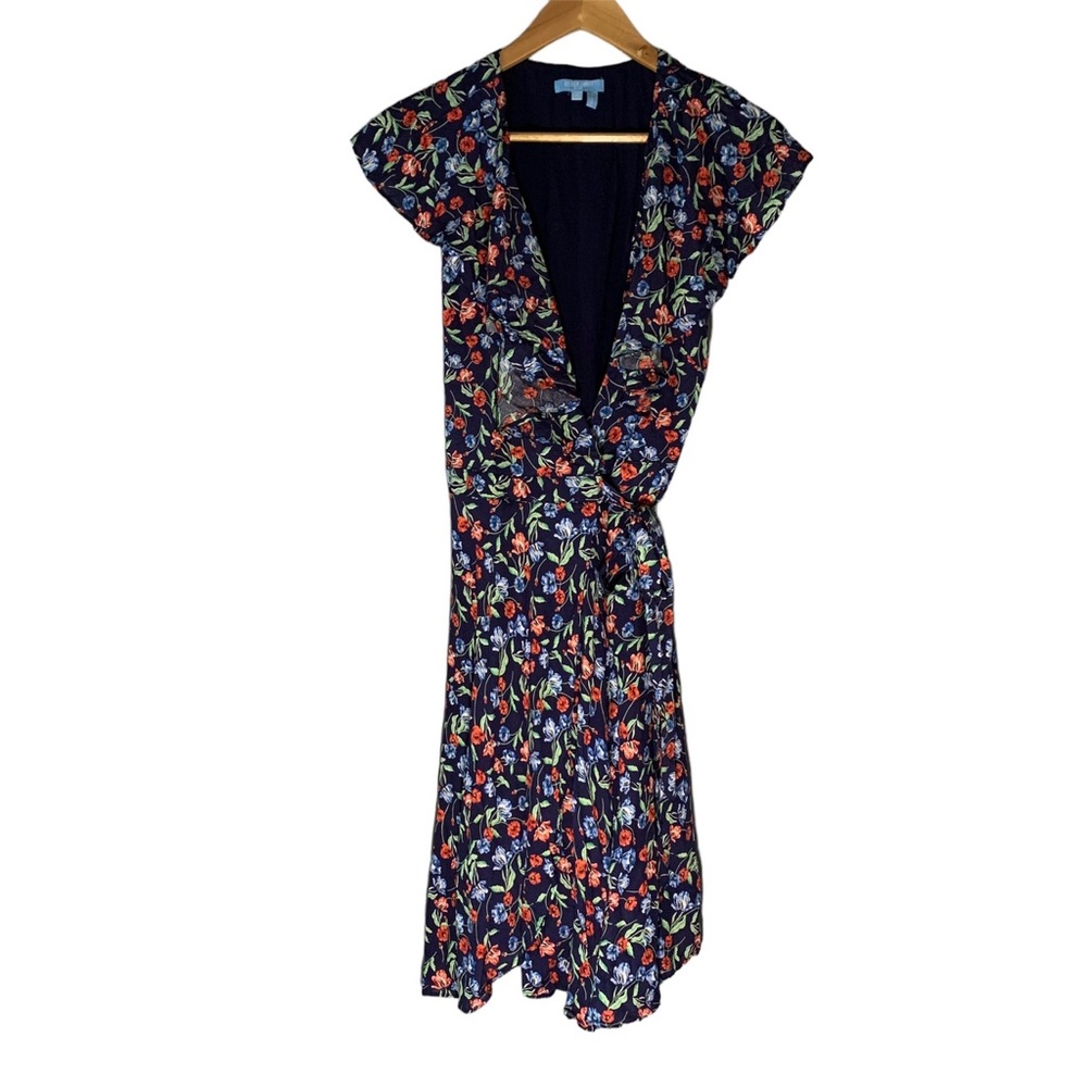 DRAPER JAMES Dress Medium Navy Floral Midi Wrap Spring Summer Feminine NWT